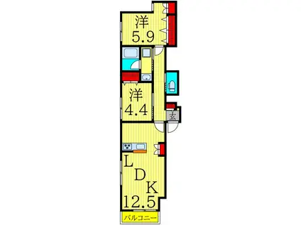 マリンハイツ南(2LDK/1階)の間取り写真