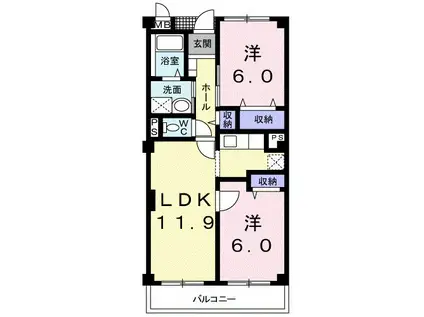 レインボウ・I(2LDK/1階)の間取り写真