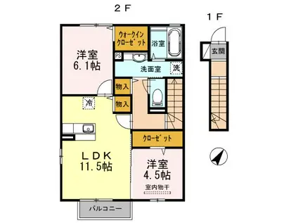 オータムコート 1棟(2LDK/2階)の間取り写真
