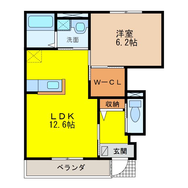 ボヌール・ハル(1LDK/1階)の間取り写真