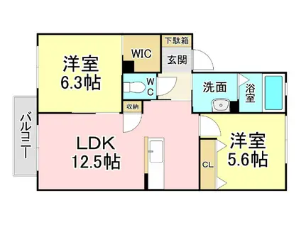 クラヴィエ中二十 B(2LDK/2階)の間取り写真