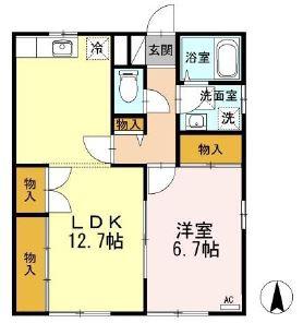 アモロッソS&S(1LDK/1階)の間取り写真