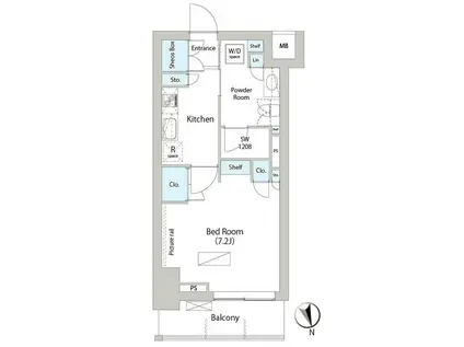 バウスフラッツ日本橋馬喰町(1K/6階)の間取り写真