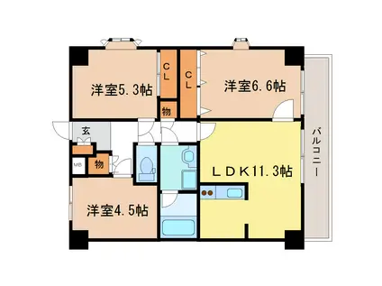 カルトセゾン鶴ヶ谷東(3LDK/3階)の間取り写真