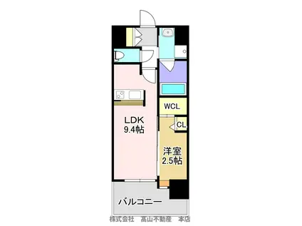 ロイヤルタワー赤間中央(1LDK/8階)の間取り写真