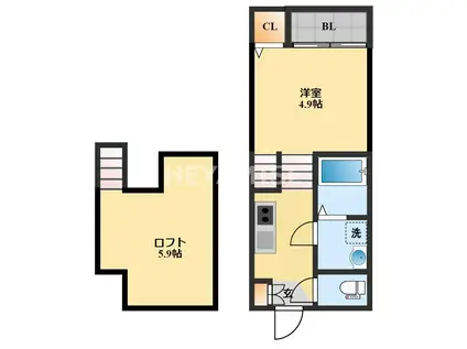 MODERN PALAZZO ISAHAYA HATTEN(1SK/2階)の間取り写真