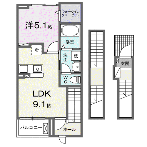 リバーサイドM(1LDK/3階)の間取り写真