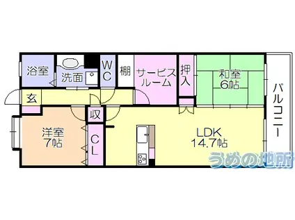 モントーレ久留米セントラルパーク(2SLDK/4階)の間取り写真