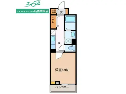 近鉄大阪線 名張駅 徒歩10分 3階建 築5年(1K/1階)の間取り写真