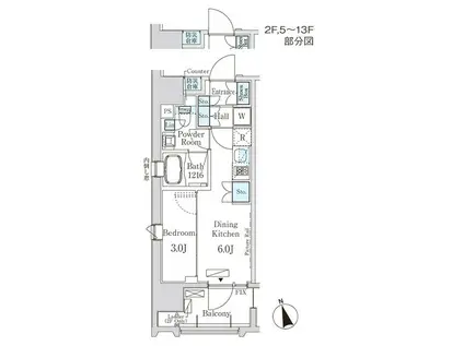 プライマル中央MINATO 旧 ライオンズフォーシア中央MINATO(1DK/13階)の間取り写真