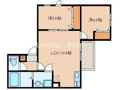 カトレア板付(2LDK/2階)の間取り写真