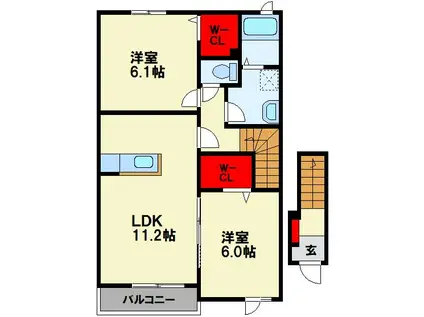 ソレイユ伊川II(2LDK/2階)の間取り写真