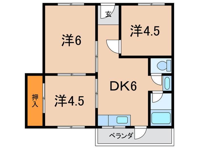 六甲マンション(3DK/4階)の間取り写真