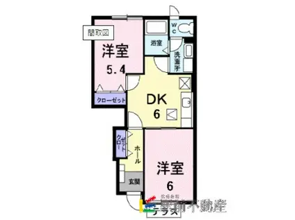 ピース・コアB(2DK/1階)の間取り写真