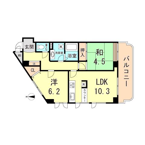 メインステージ武庫之荘(2LDK/3階)の間取り写真