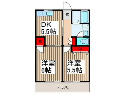 パレス松本A(2DK/1階)の間取り写真