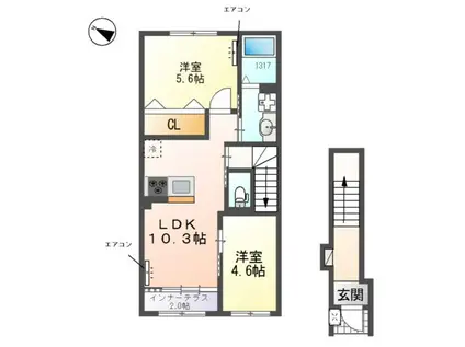 ザ・パーシモン・テラス(2LDK/2階)の間取り写真