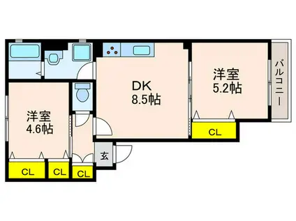 クリエオーレ上島町(2DK/3階)の間取り写真
