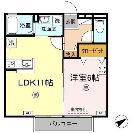 ファルベ ブルーノ(1LDK/2階)の間取り写真