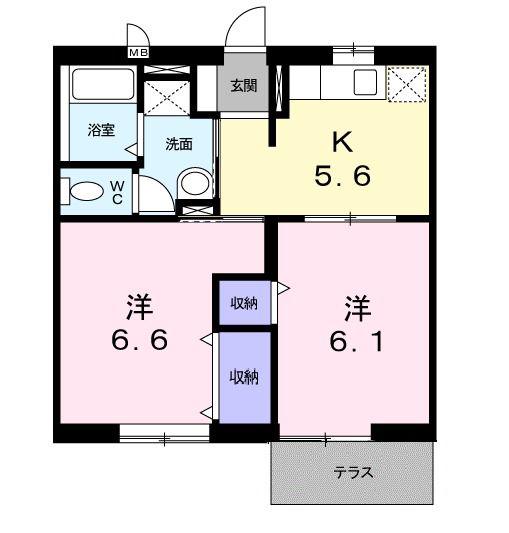 ベルメイユB(2K/1階)の間取り写真