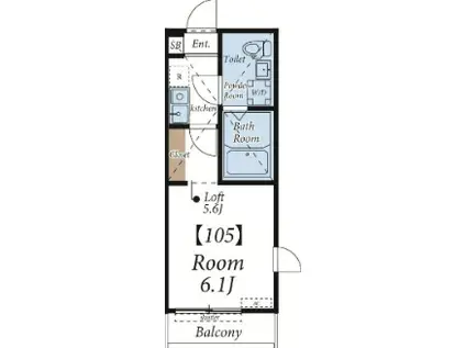 FERIO三ツ沢(1K/1階)の間取り写真
