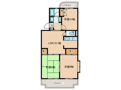 サニーサイド(3LDK/1階)の間取り写真