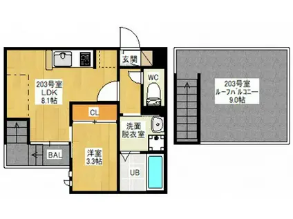 GRANDTIC ETERNALLY(1LDK/2階)の間取り写真