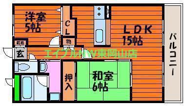 グリーンビレッジ北方(2LDK/3階)の間取り写真