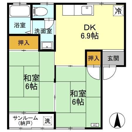 ライムハイツ(2DK/1階)の間取り写真