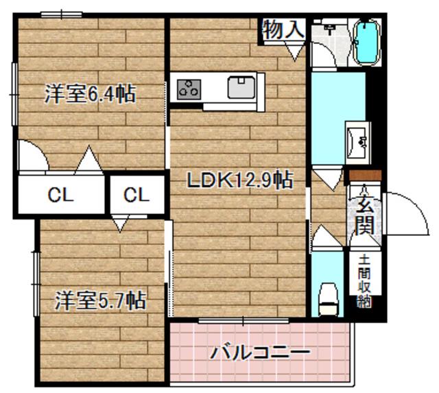 シャーメゾン跡坂(2LDK/1階)の間取り写真