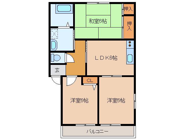 アミスB(3DK/1階)の間取り写真