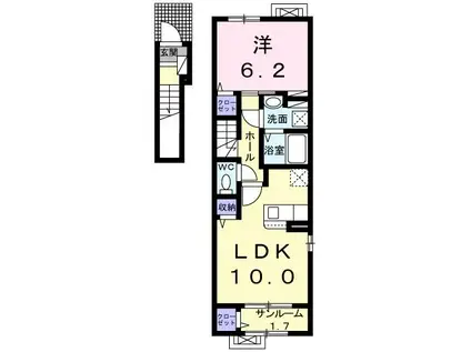 メゾン・ノーブルI(1LDK/2階)の間取り写真
