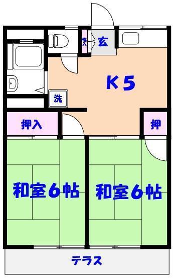 コーポ大野(2K/1階)の間取り写真