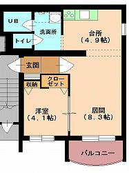 プレーリークレスト B棟(1LDK/1階)の間取り写真