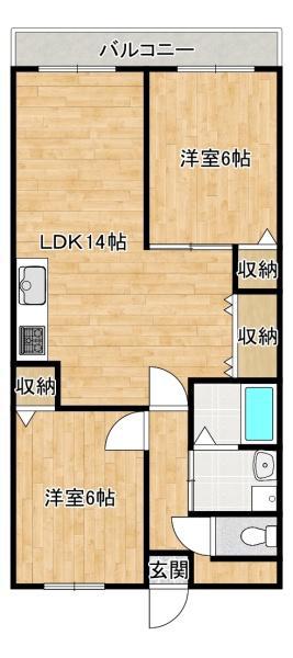 レオハイム津田II(2LDK/4階)の間取り写真