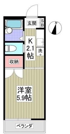 ピアザハイツV(1K/2階)の間取り写真
