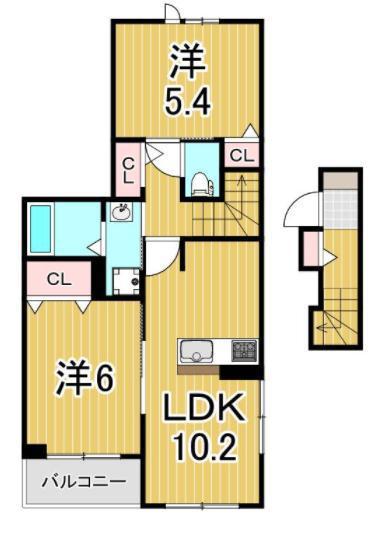 パラッツォ ビアンカ(2LDK/2階)の間取り写真