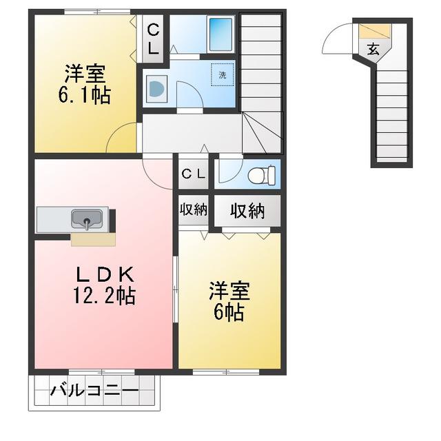 夢が丘ガーデンハイツ I(2LDK/2階)の間取り写真