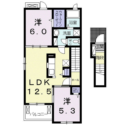 エル アヴェニール曙台(2LDK/2階)の間取り写真