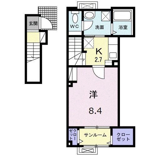 マハロ八丁道(1K/2階)の間取り写真
