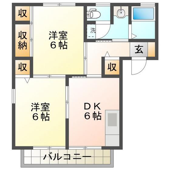 ハイツニュータカト(2DK/1階)の間取り写真
