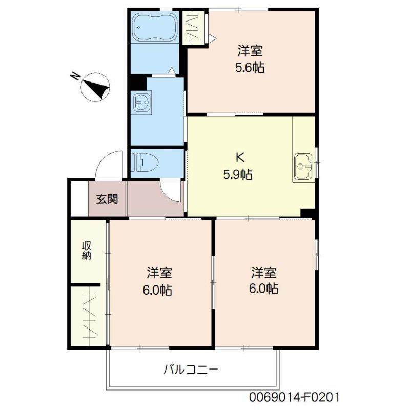 レガート外町 F棟(3K/2階)の間取り写真