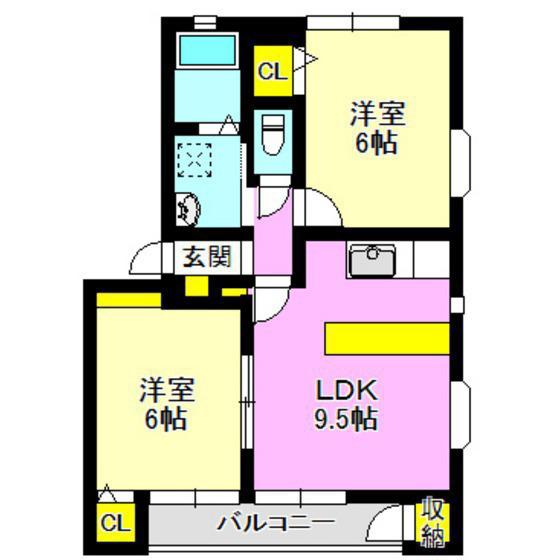 コンフォート長岡(2LDK/1階)の間取り写真