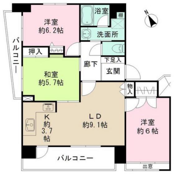 エーデル己斐本町(3LDK/5階)の間取り写真