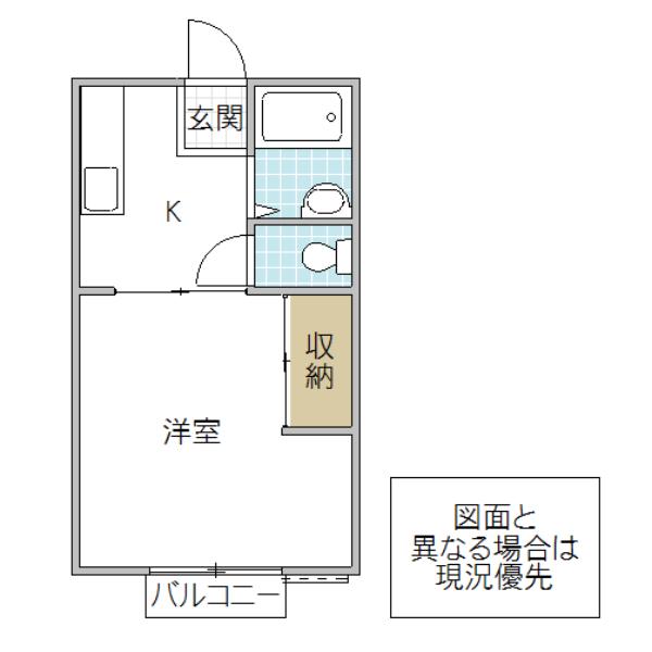 千波ビューハイツ(1K/2階)の間取り写真