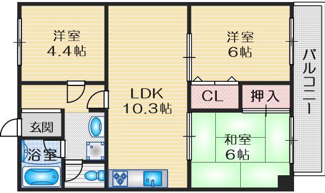 グリーンパレス千里中央B棟(3LDK/2階)の間取り写真