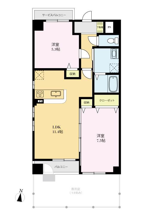 TERAO GARDEN シグマ1(2LDK/1階)の間取り写真