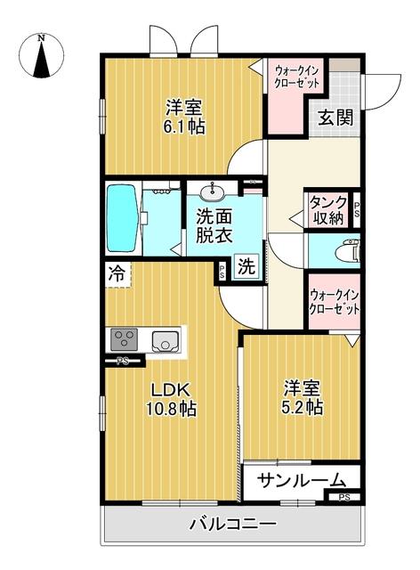 ミライエ・ルッソ(2LDK/2階)の間取り写真