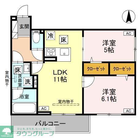 エリシアガーデン(2LDK/1階)の間取り写真