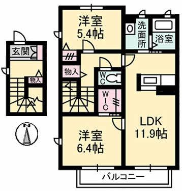 サンフェリーチェ B(2LDK/2階)の間取り写真